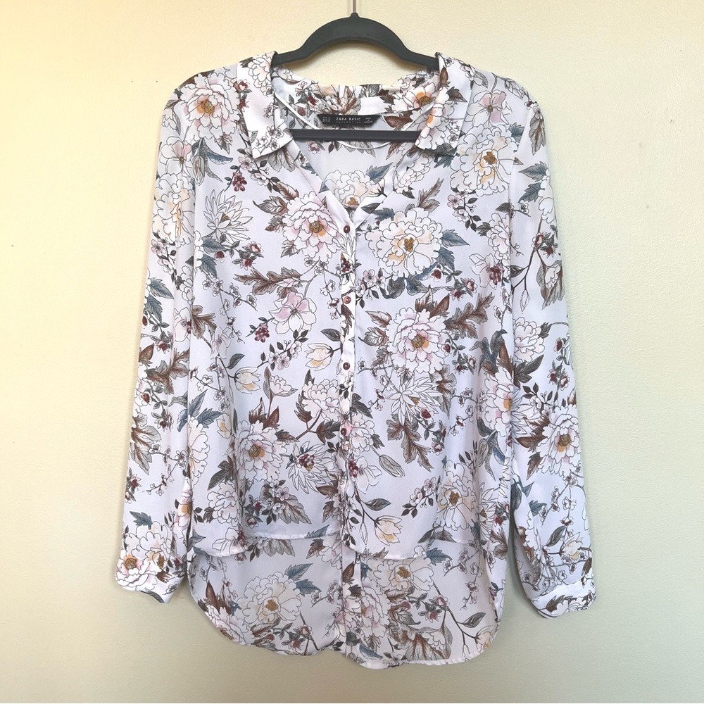 Zara Floral Print Button Up Blouse
